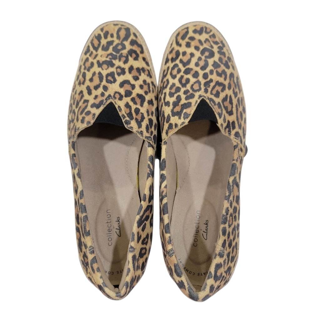 Clarks Espadrille Danelly Sky Leather Leopard Print Slip On Shoes Women’s 8.5 - Picture 5 of 15